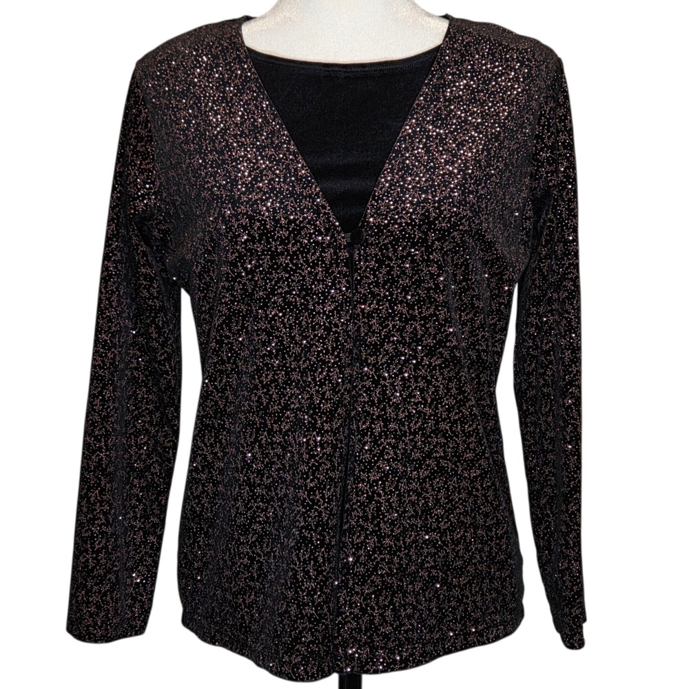 Notations Velour Top Black Pink Glitter Sparkle Whimsigoth Holiday Y2K Size S